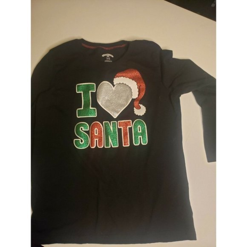 Holiday Time Girls‎ XL (14-16) "I love Santa" longsleeve black t-shirt